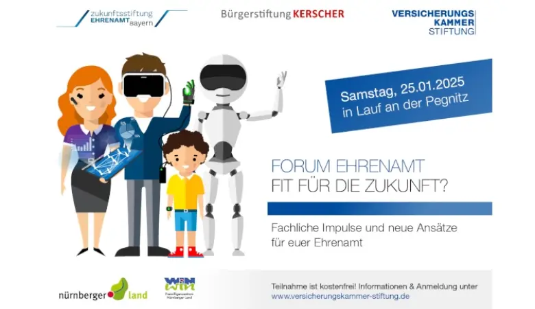 Stilisierte Figuren zum Thema Forum Ehrenamt - Fit für die Zukunft - Januar 2025